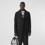 Men’s Black Fleece Peacoat – Classic Double-Breasted Winter Coat