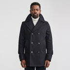Men’s Dark Navy Fleece Peacoat – Classic Double-Breasted Winter Coat