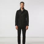 Men’s Black Navy Fleece Peacoat – Classic Double-Breasted Winter Coat