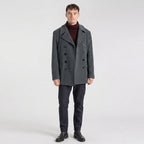 Men’s Grey Wool Peacoat – Classic Double-Breasted Winter Coat