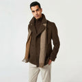 Men’s Brown Fleece Peacoat – Classic Double-Breasted Winter Coat