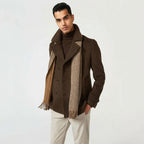 Men’s Brown Fleece Peacoat – Classic Double-Breasted Winter Coat