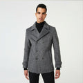 Men’s Grey Marle Fleece Peacoat – Classic Double-Breasted Winter Coat
