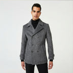 Men’s Grey Marle Fleece Peacoat – Classic Double-Breasted Winter Coat