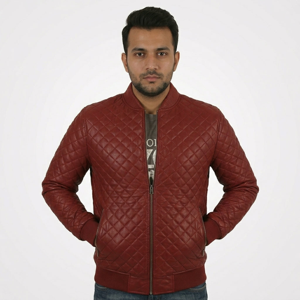 Men’s Lambskin Quilted Leather Jacket – Slim Fit Biker Style