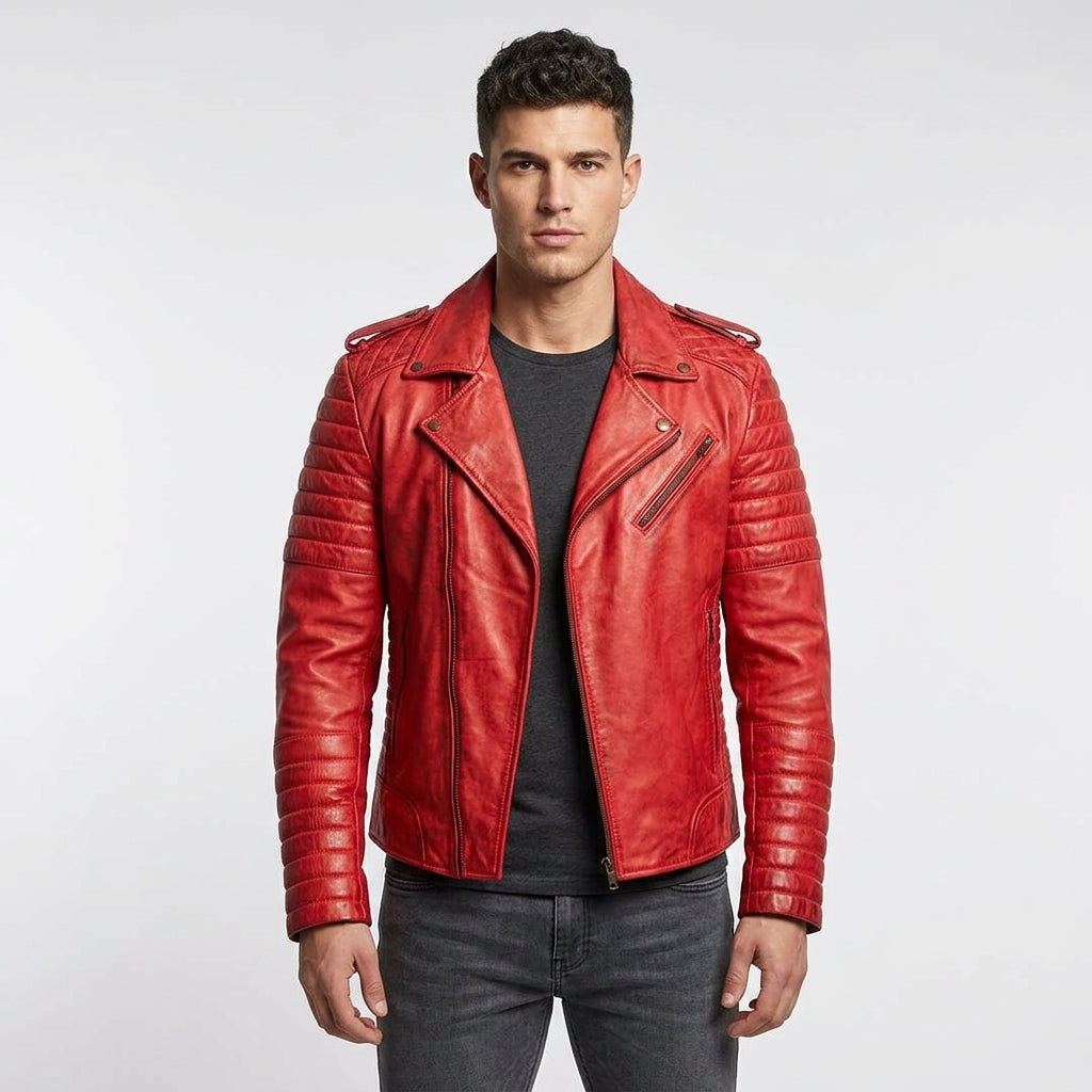 Men’s Red Lambskin Leather Brando Biker Jacket