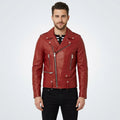 Men’s Red Real Leather Biker Jacket – Bold Slim Fit Moto Style