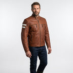Men’s Red Leather Motorcycle Biker Jacket – Slim Fit Moto Style