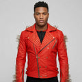 Men’s Red Studded Leather Biker Jacket