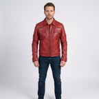 Men’s Red Winter Leather Jacket – Premium Warm Slim Fit Style