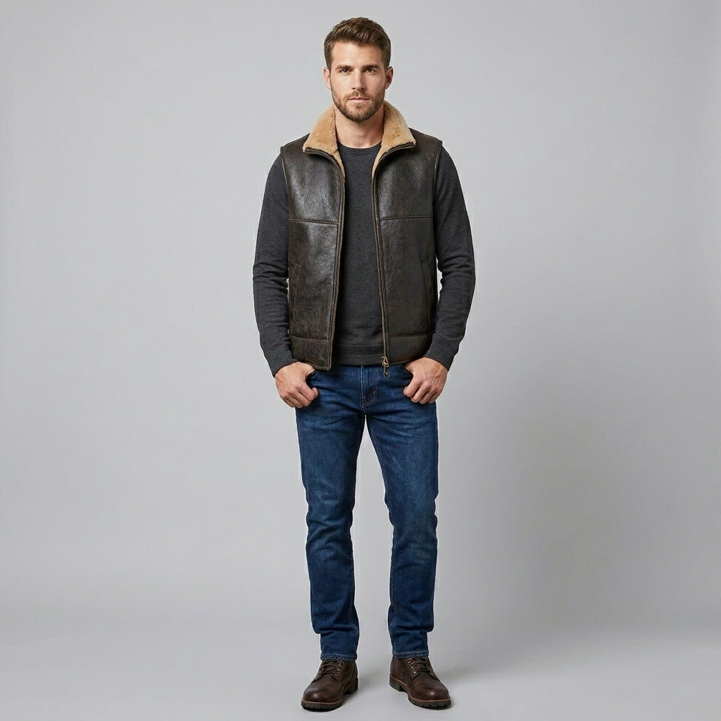 Men’s B3 RAF Aviator Shearling Leather Vest – Flight Bomber Style