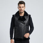 Men’s Black Shearling Sheepskin Leather Vest – Premium Winter Gilet