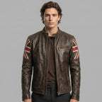 Men’s Distressed Brown Leather Jacket – Vintage Genuine Leather Biker Coat