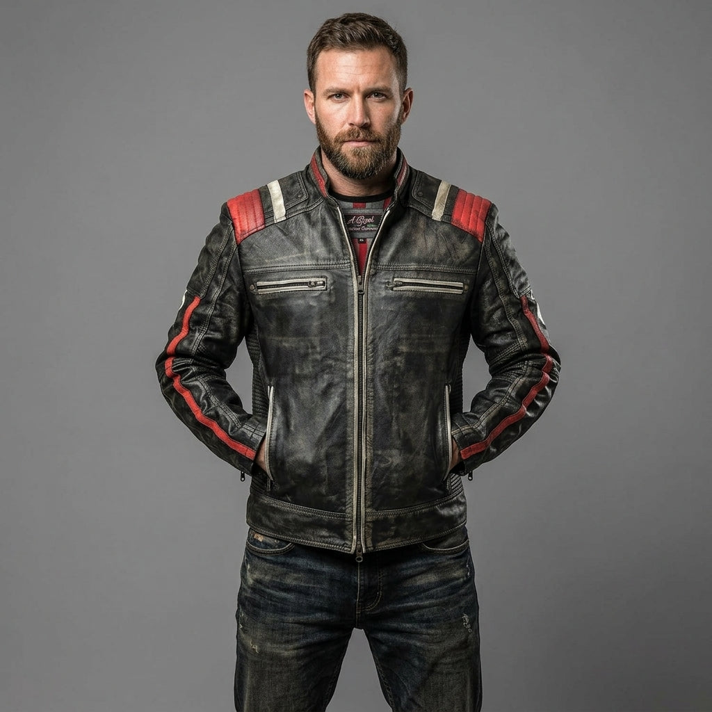 Men’s Black Vintage Cafe Racer Distressed Leather Jacket