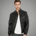 Men’s Black Sheepskin Leather Bomber Jacket