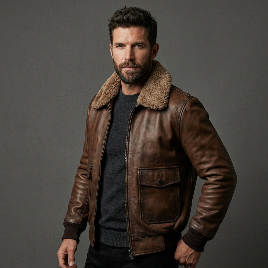 Men’s Chocolate Brown G-1 Leather Bomber Jacket