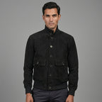 Men’s Black Suede Leather Bomber Jacket
