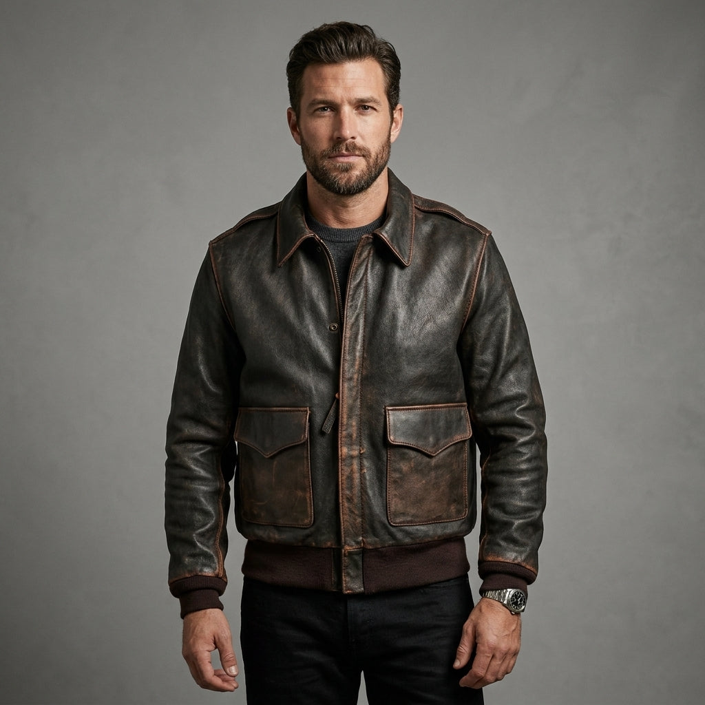 Men’s Brown A2 Aviator Leather Bomber Jacket