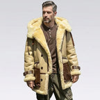 Men’s Ivory Yellow Hooded Shearling Sheepskin Jacket
