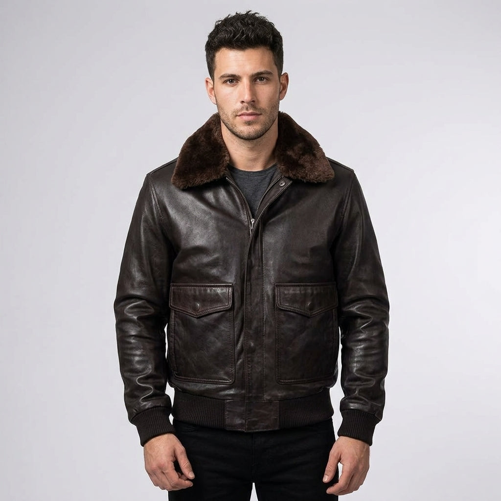 Men’s A2 Air Force Aviator Leather Flight Bomber Jacket