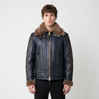 Men’s Blue Sheepskin Shearling Leather Jacket