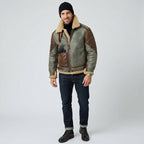Men’s Genuine Leather Winter Jacket with Shearling Collar