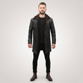 Men’s Black Leather Trench Coat with Shearling Lining