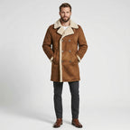 Men’s Tan Brown Suede Shearling Leather Coat