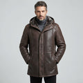 Men’s Dark Brown Hooded Shearling Coat