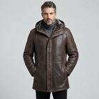 Men’s Dark Brown Hooded Shearling Coat