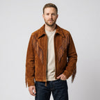 Men's Brown Suede Cowboy Fringe Jacket – Classic Western Style