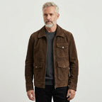 Men's Tan Brown Suede Leather Bomber Jacket – Classic Casual Outerwear