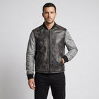 Men’s Distressed Leather Varsity Baseball Jacket – Vintage Letterman Style