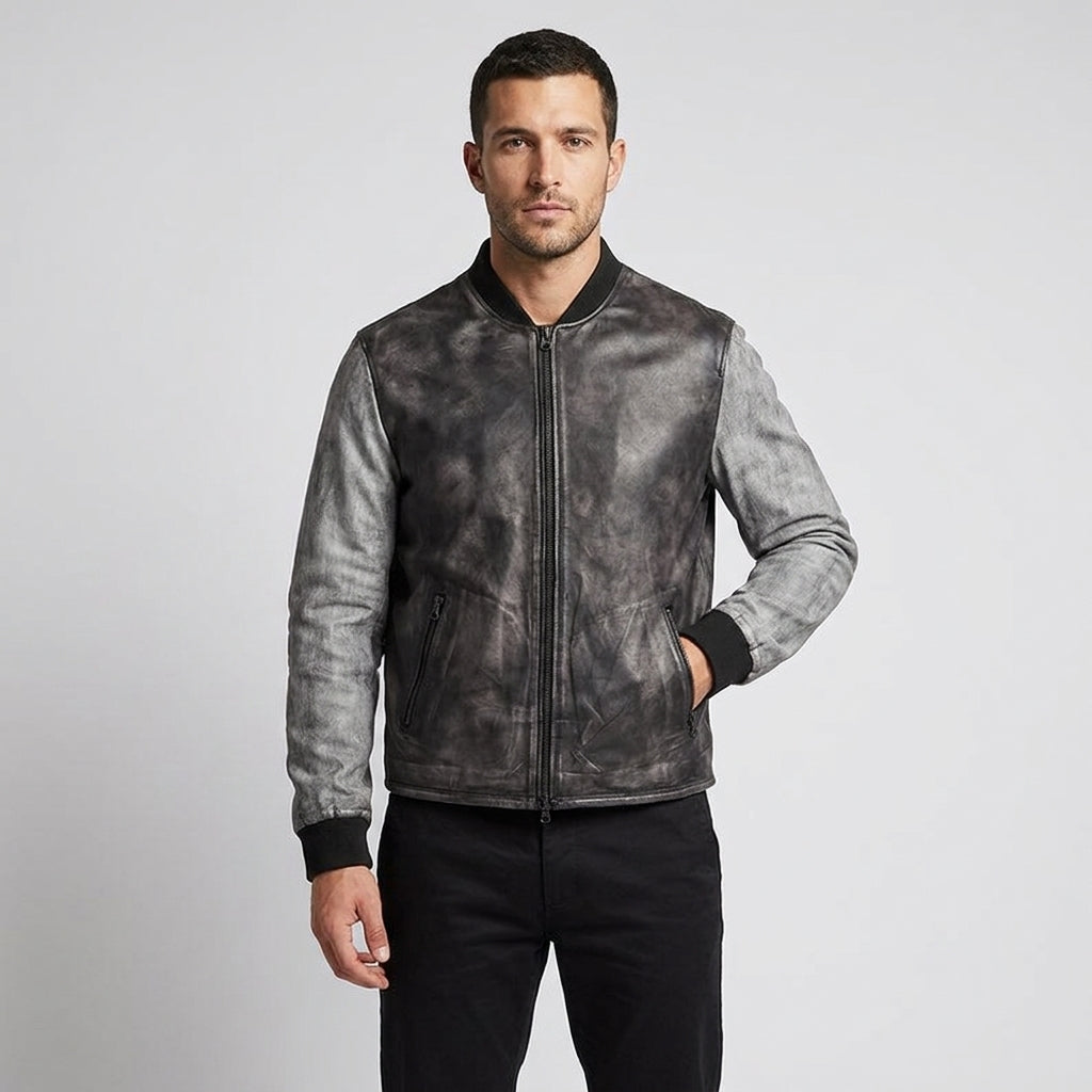 Men’s Distressed Leather Varsity Baseball Jacket – Vintage Letterman Style