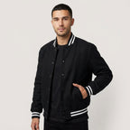 Men’s Black Fleece Varsity Jacket – Classic Letterman Bomber Style