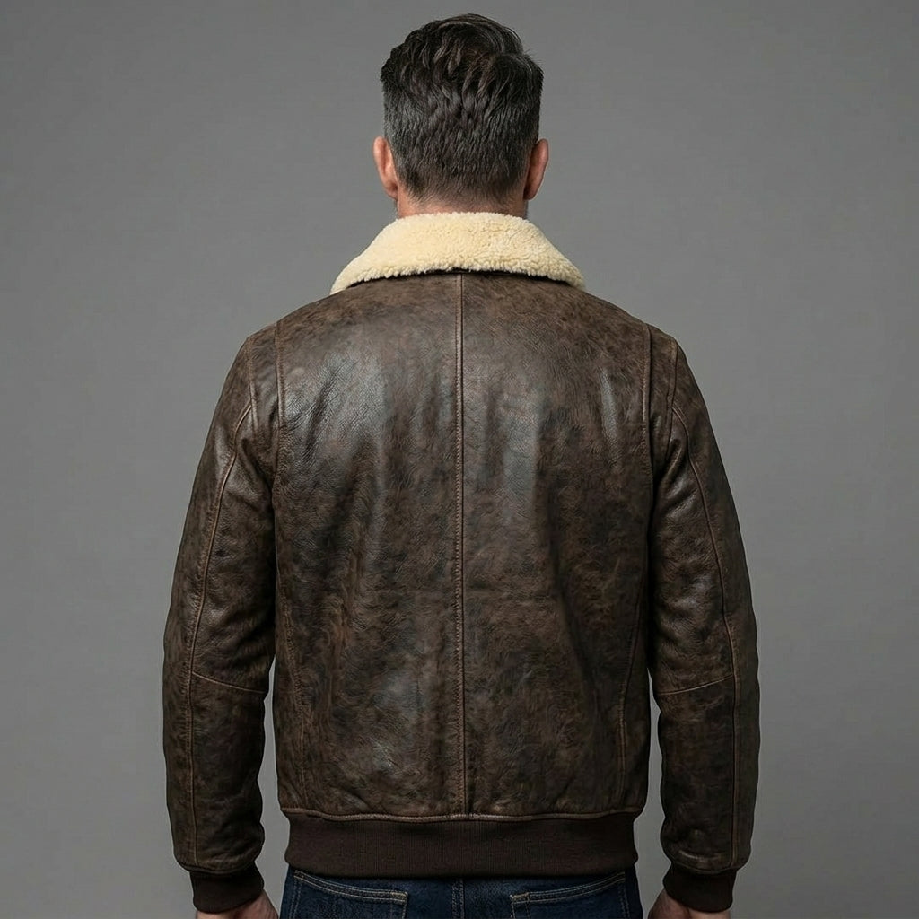 Men’s Vintage A2 Brown Shearling Leather Bomber Jacket