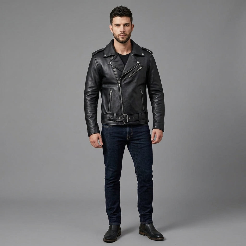 Men’s Asymmetrical Cafe Racer Cowhide Leather Jacket