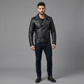 Men’s Asymmetrical Cafe Racer Cowhide Leather Jacket