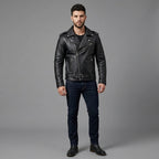 Men’s Asymmetrical Cafe Racer Cowhide Leather Jacket