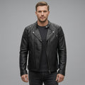 Men’s Black Asymmetrical Leather Biker Jacket – Classic Moto Style