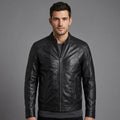 Men’s Vintage Black Cafe Racer Leather Jacket – Classic Biker Style