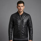 Men’s Vintage Black Cafe Racer Leather Jacket – Classic Biker Style