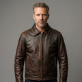 Men’s Vintage Brown Cafe Racer Leather Jacket – Classic Motorcycle Biker