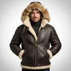 Cockpit USA Dakota Hooded B-3 Shearling Leather Jacket Brown