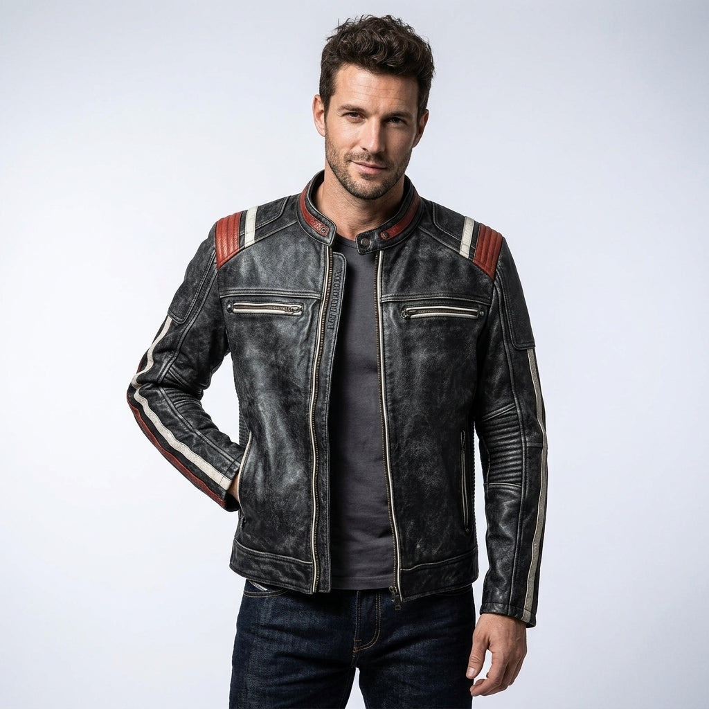 Men’s Vintage Distressed Cafe Racer Leather Jacket