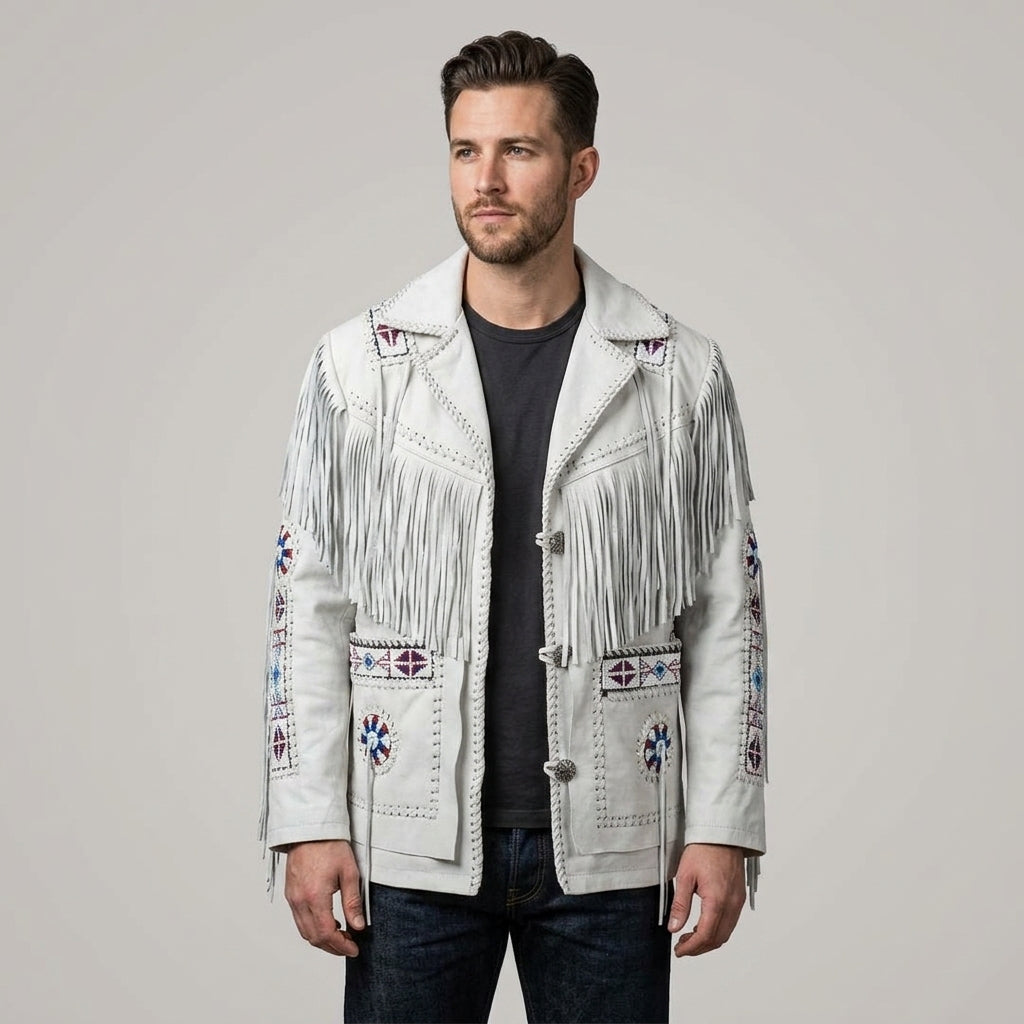 Men’s Cowboy Western Fringe Leather Jacket
