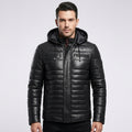 Men’s Real Leather Puffer Hooded Jacket