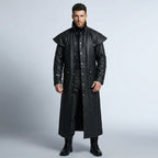 Men’s Black Leather Trench Coat with Hood – Slim Fit Urban Style