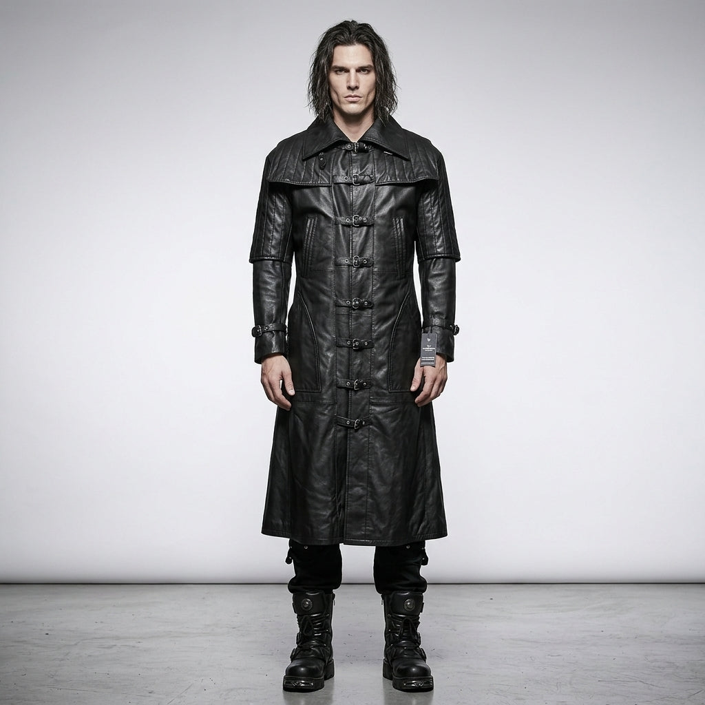 Men’s Steampunk Leather Vampire Trench Coat