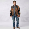 Men’s Cowboy Cowhide Leather Jacket with Fringe and Beads